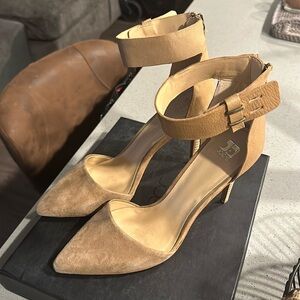 Joe’s Arnie tan suede heels